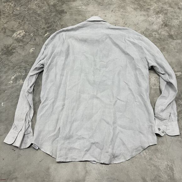 Mondo Di Marco Men Size XL 54 Linen Soft Earthtones Long Sleeve Button Blue Gray - Picture 5 of 7